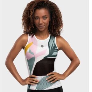 Siroko Amazonas cycling sleeveless base layer multi color netted EUC orange gree